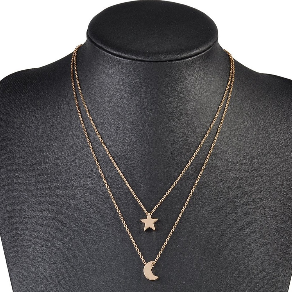 NEW Two Layered Star Moon Pendent Necklace